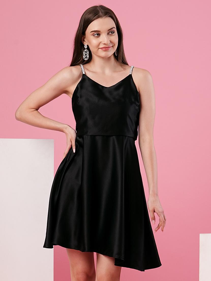 black polyester fit & flare dress - 21081715 - Zoom Image - 0