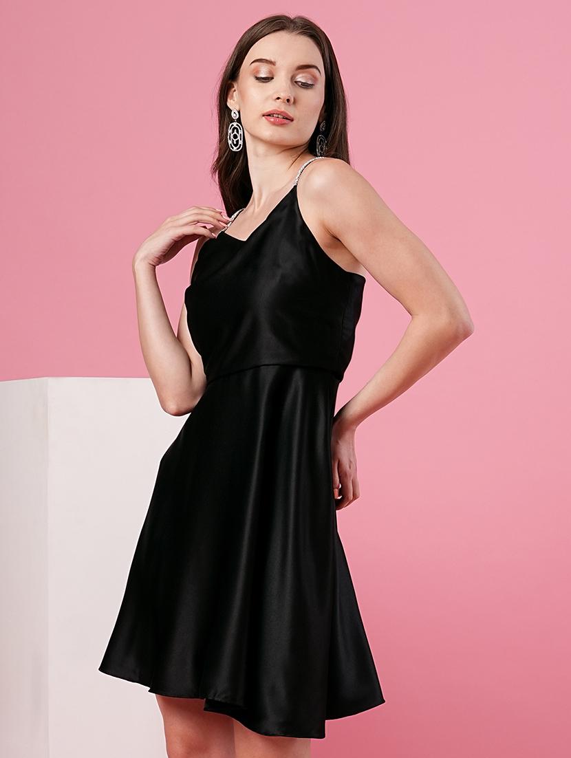 black polyester fit & flare dress - 21081715 - Standard Image - 1