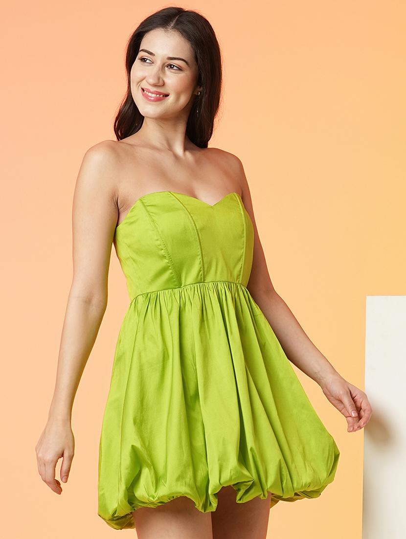globus women lime green strapless sweetheart neck panelled balloon party dress - 21081719 -  Standard Image - 1
