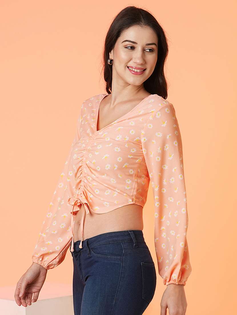 women peach floral printed detailed casual top - 21081726 -  Standard Image - 1