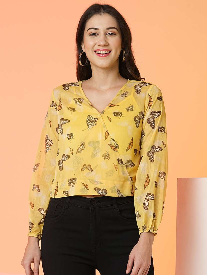 women v neck printed wrap top - 21081737 - Zoom Image - 0