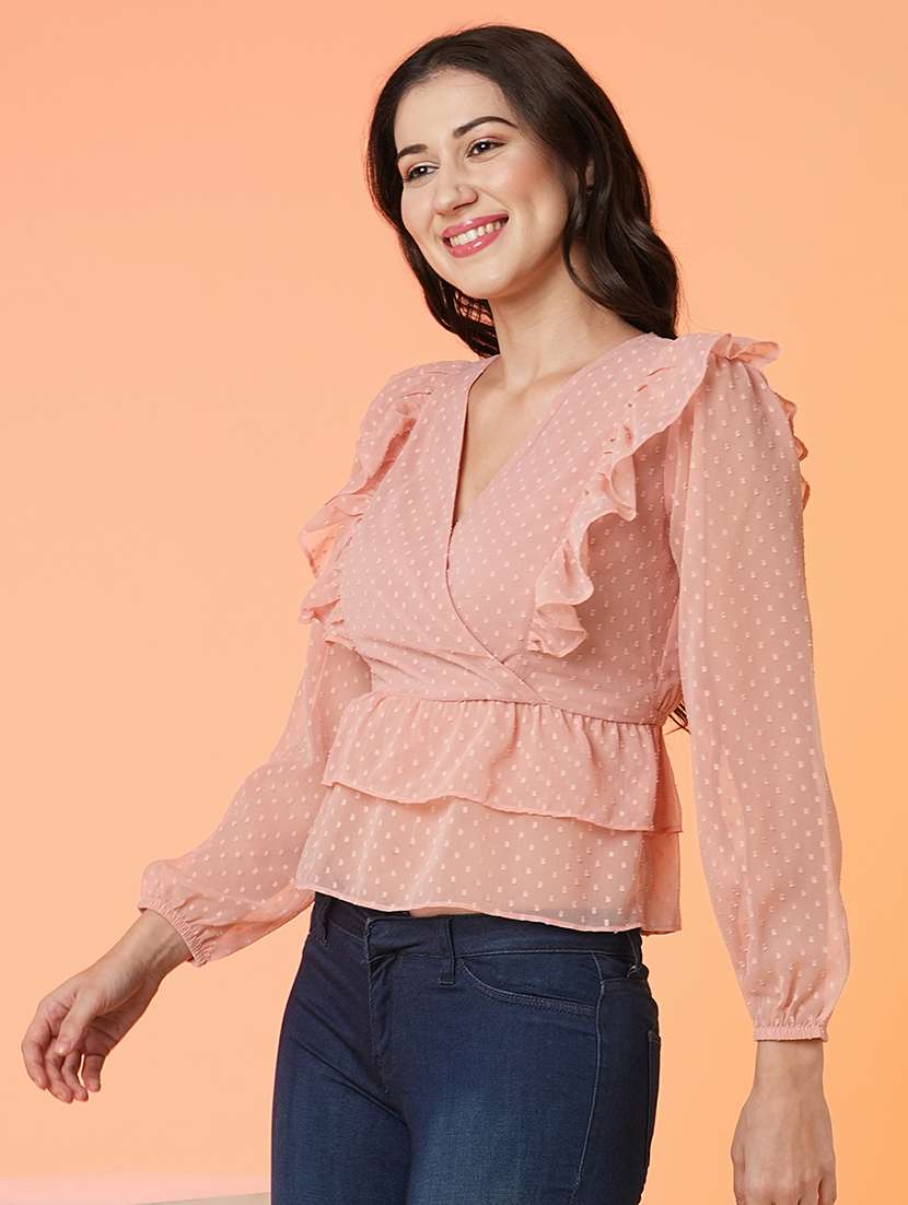 women peach self design detailed top - 21081738 -  Standard Image - 1