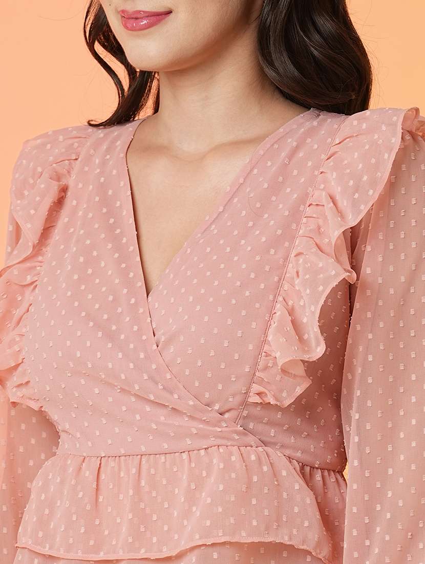 women peach self design detailed top - 21081738 -  Standard Image - 4