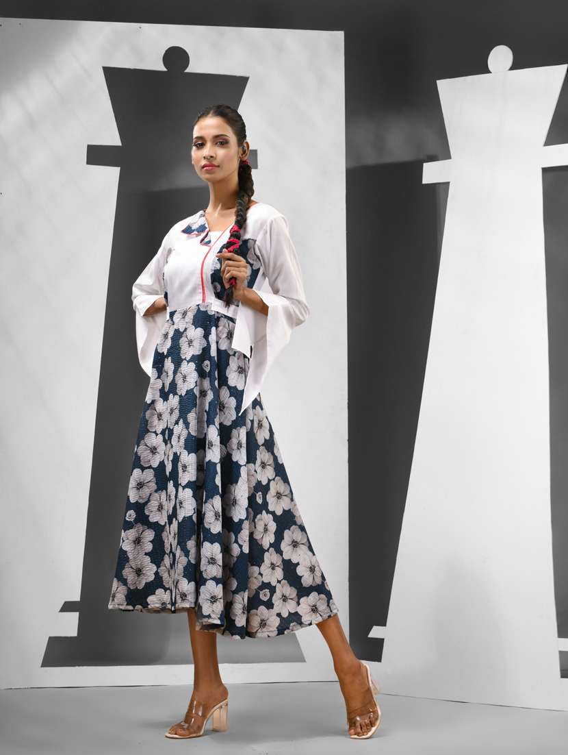 women blue floral printed fit & flare ethnic dress - 21081741 -  Standard Image - 1