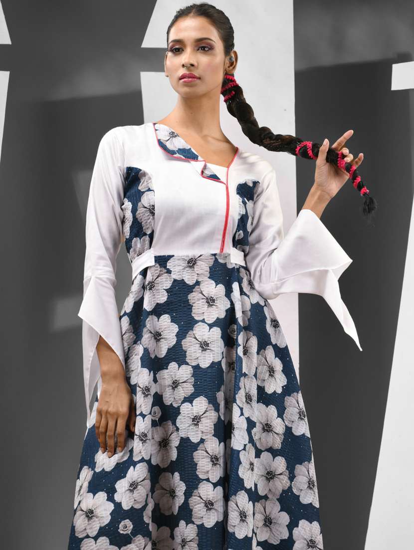 women blue floral printed fit & flare ethnic dress - 21081741 -  Standard Image - 4