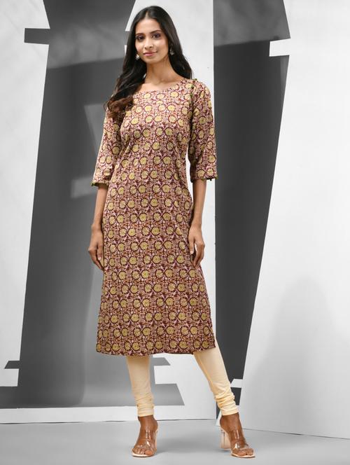 women brown round neck straight kurta - 21081770 - Standard Image - 0