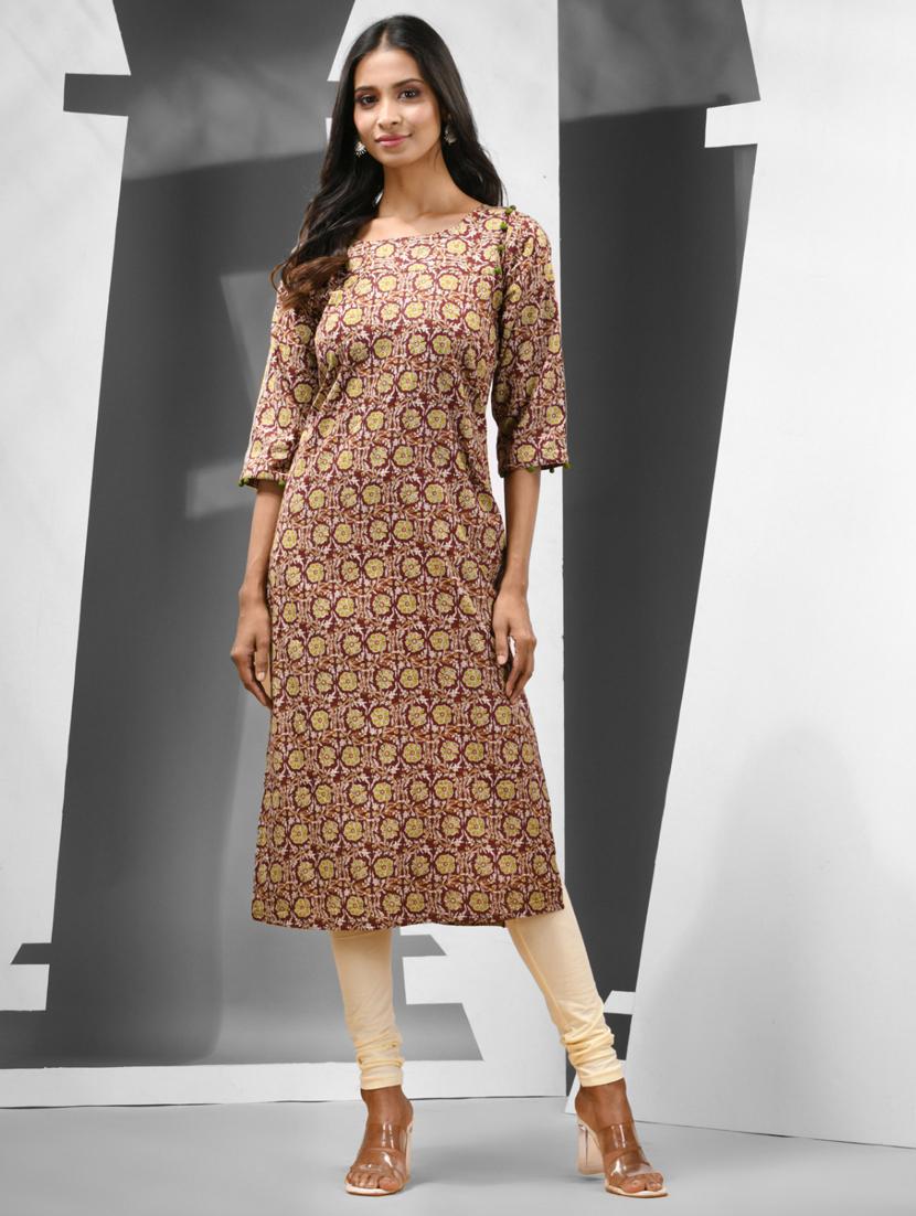 women brown round neck straight kurta - 21081770 - Zoom Image - 0