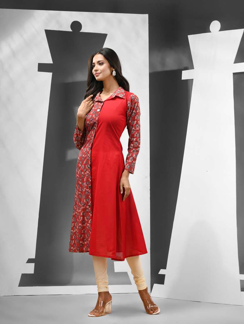 women floral printed cotton a-line kurta - 21081791 -  Standard Image - 1