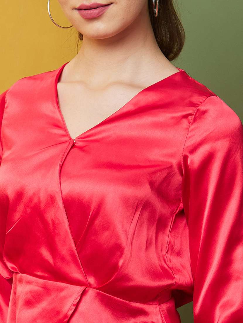 women solid mock wrap top - 21081843 -  Standard Image - 4