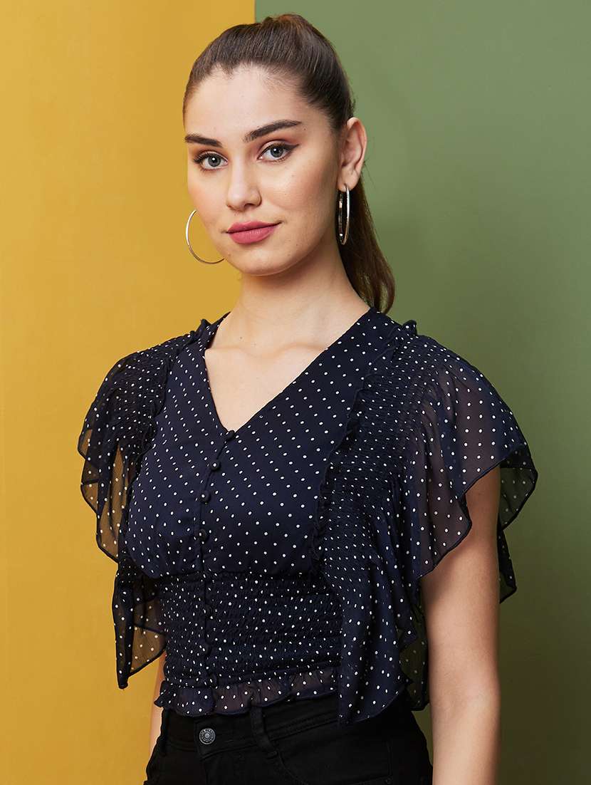 women navy blue printed casual top - 21081847 -  Standard Image - 1