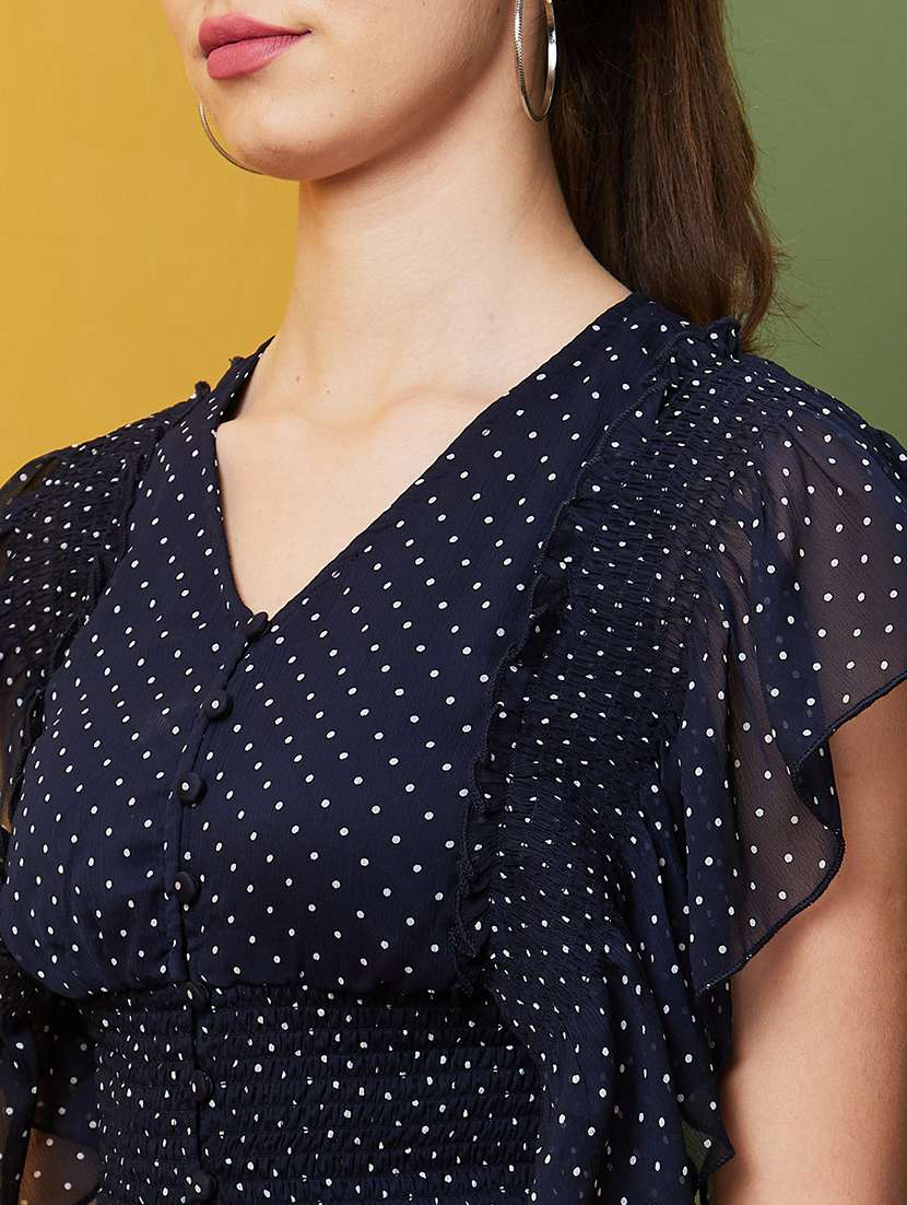 women navy blue printed casual top - 21081847 -  Standard Image - 4