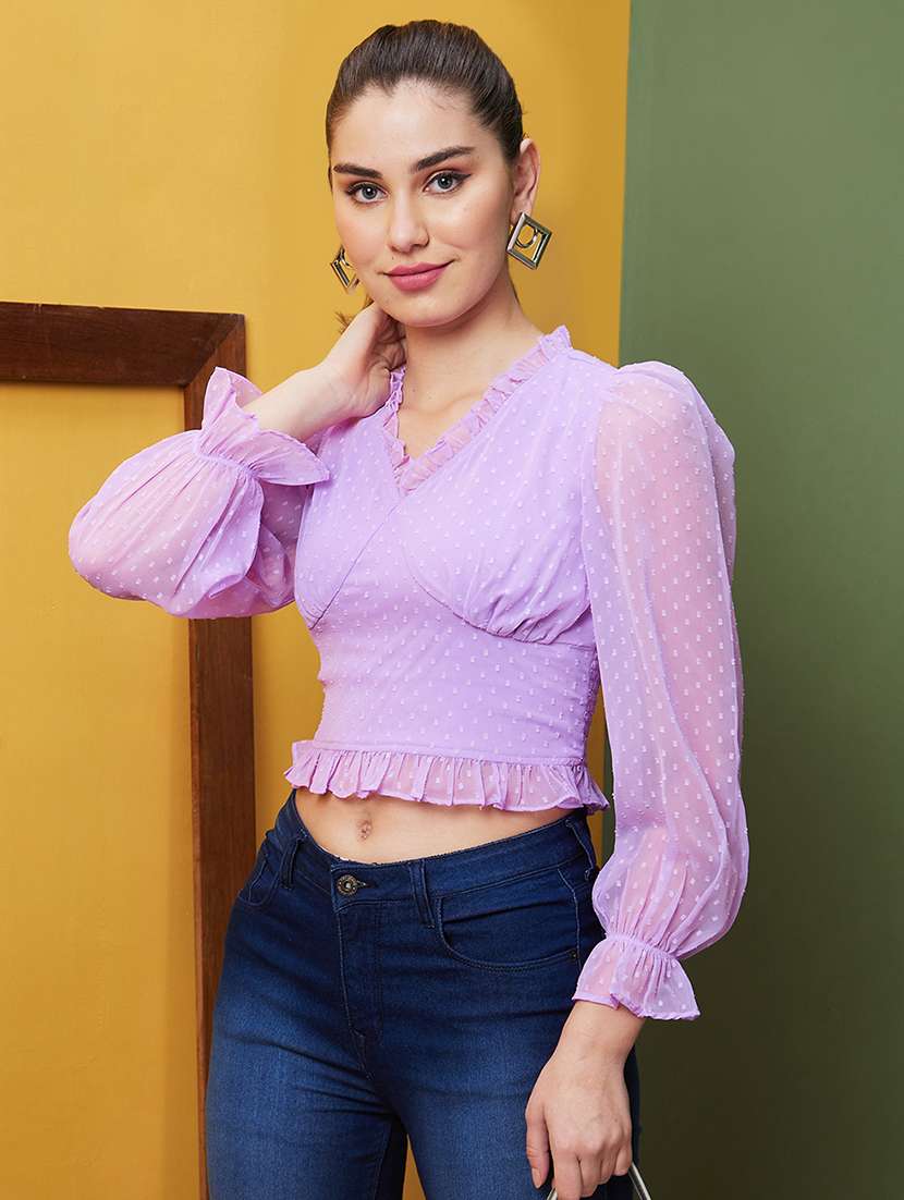 women solid color ruffle top - 21081853 - Zoom Image - 0