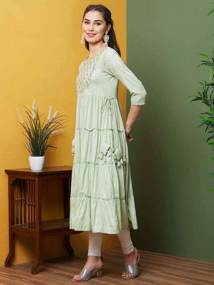 women round neck neck tiered kurta - 21081862 -  Standard Image - 1
