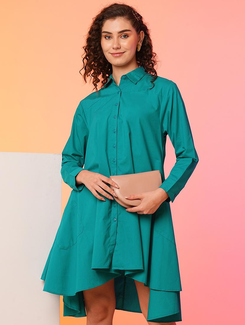 green cotton high low dress - 21082087 -  Zoom Image - 0