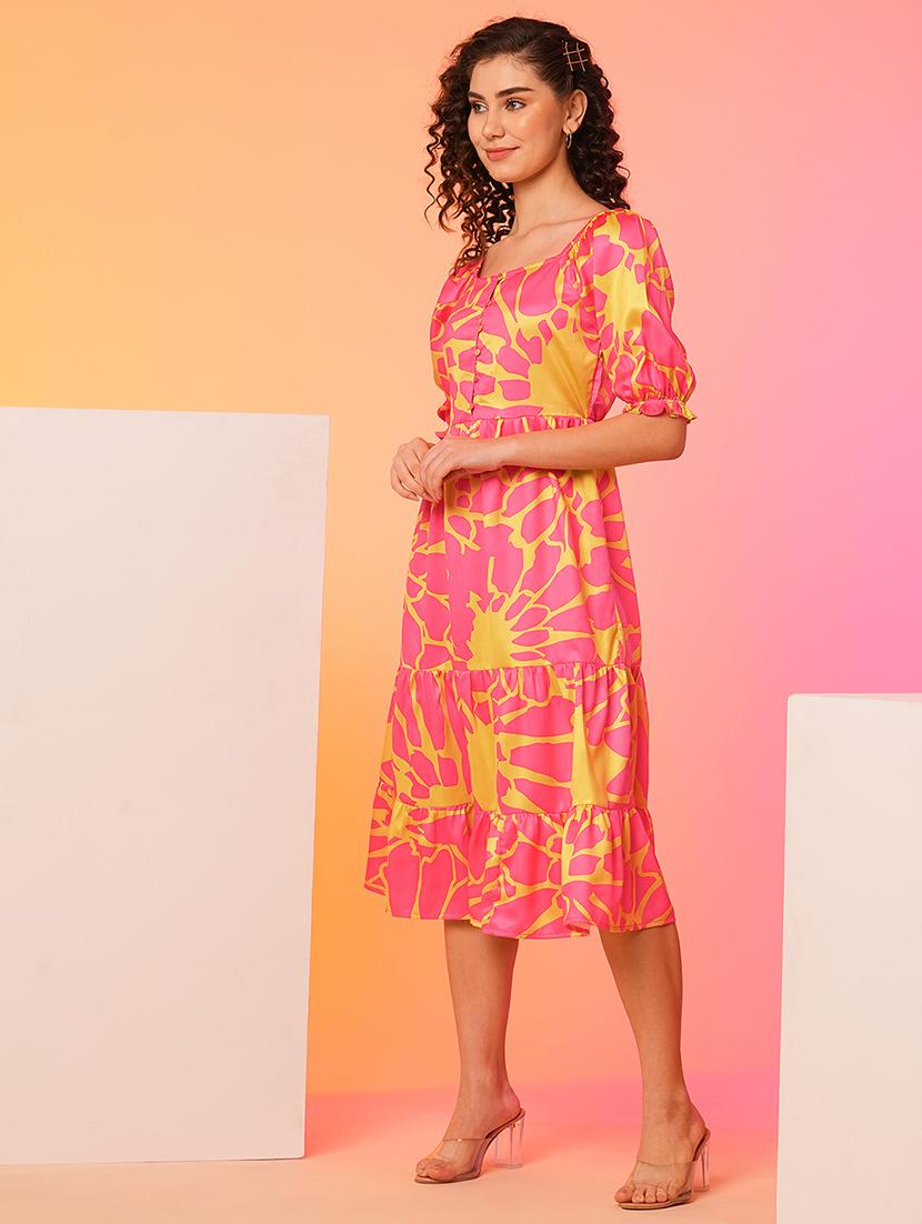 pink polyester fit & flare dress - 21082092 - Standard Image - 1