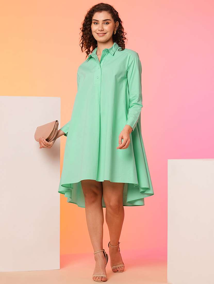 green cotton high low shirt dress