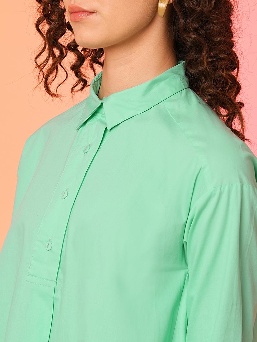 green cotton high low shirt dress - 21082094 - Standard Image - 4