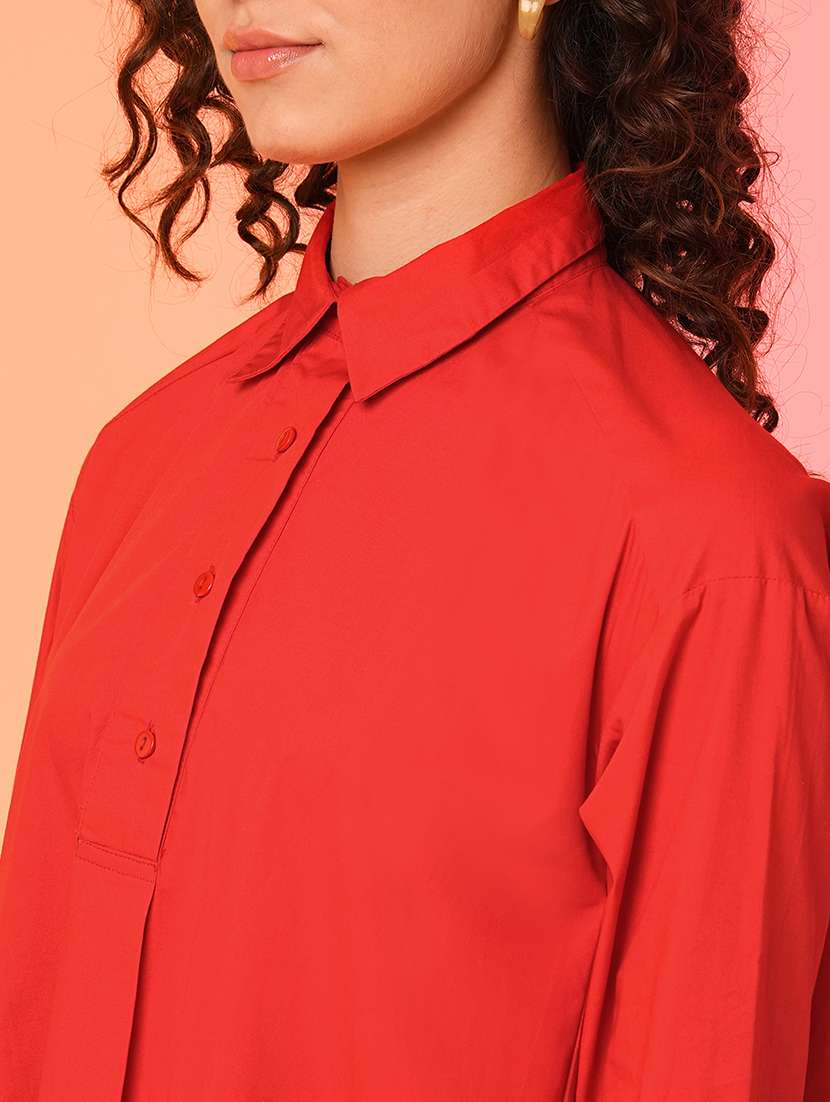 red cotton high low shirt dress - 21082096 -  Standard Image - 4