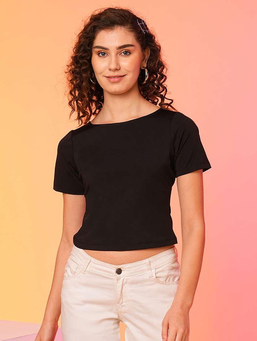 black polyester backless top