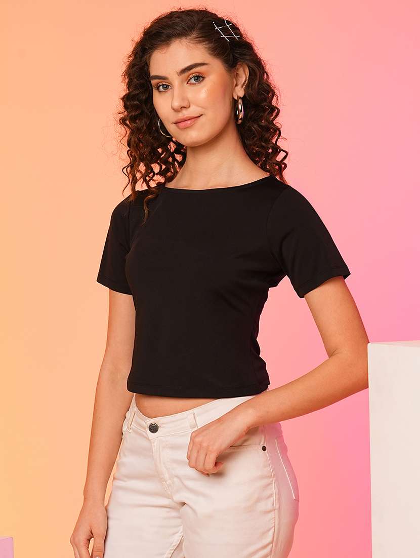 black polyester backless top - 21082103 -  Standard Image - 1