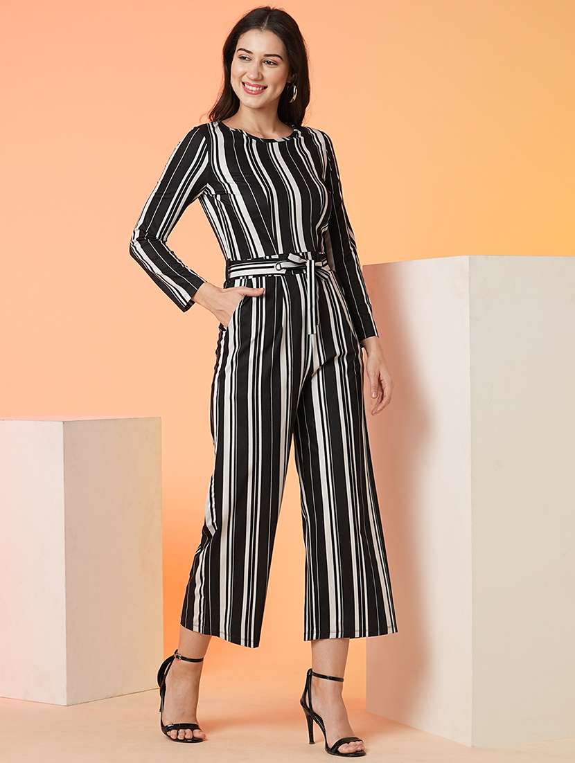 women black striped full leg jumpsuit - 21082117 -  Standard Image - 1
