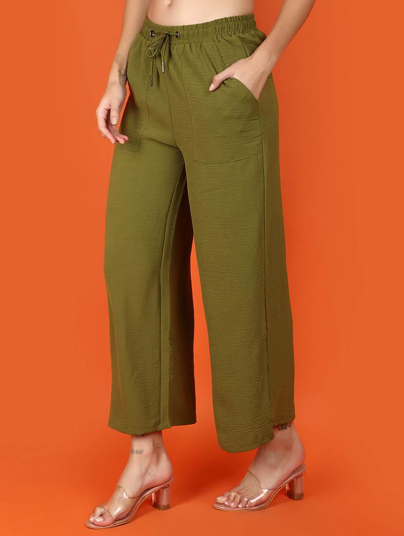 green polyester wide leg trouser - 21082152 -  Standard Image - 1