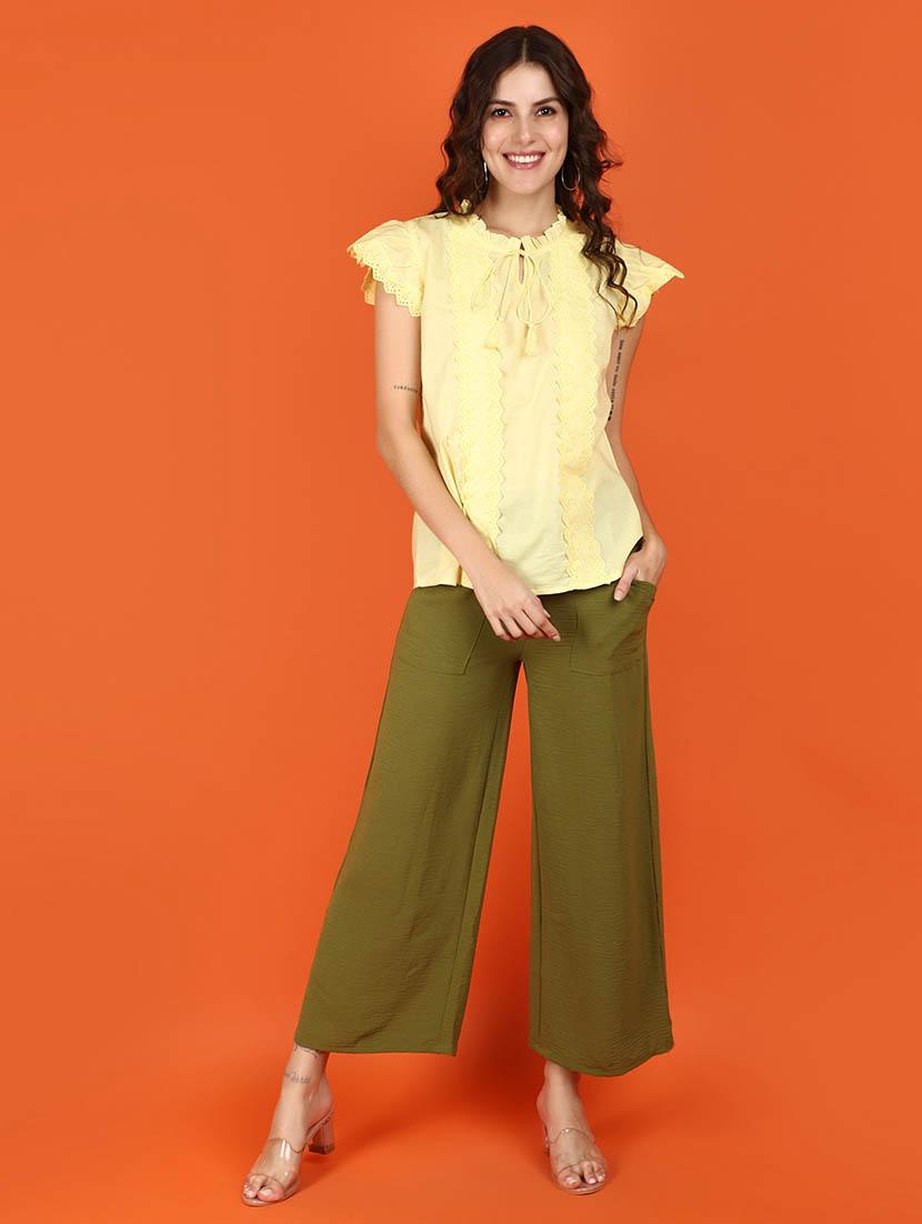 green polyester wide leg trouser - 21082152 - Standard Image - 4