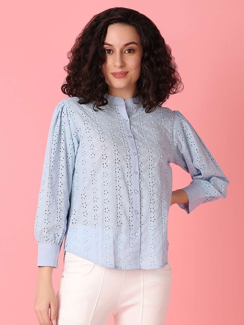 women light blue solid with work regular shirt