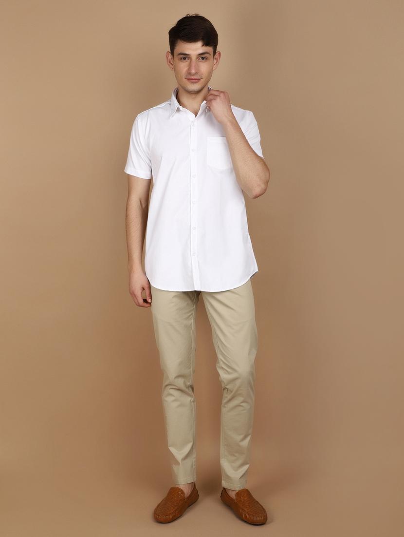 beige cotton flat front casual trousers - 21082156 - Standard Image - 4