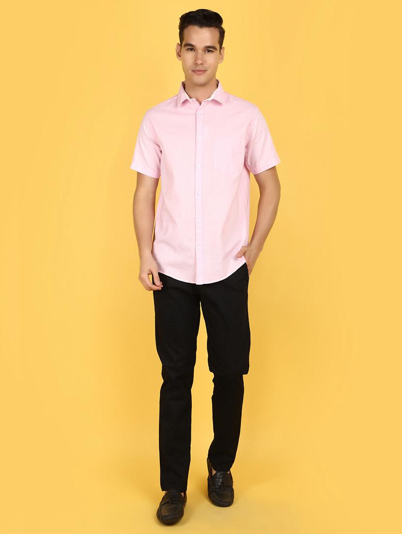 men pink solid regular fit collared casual shirt - 21082290 - Standard Image - 4