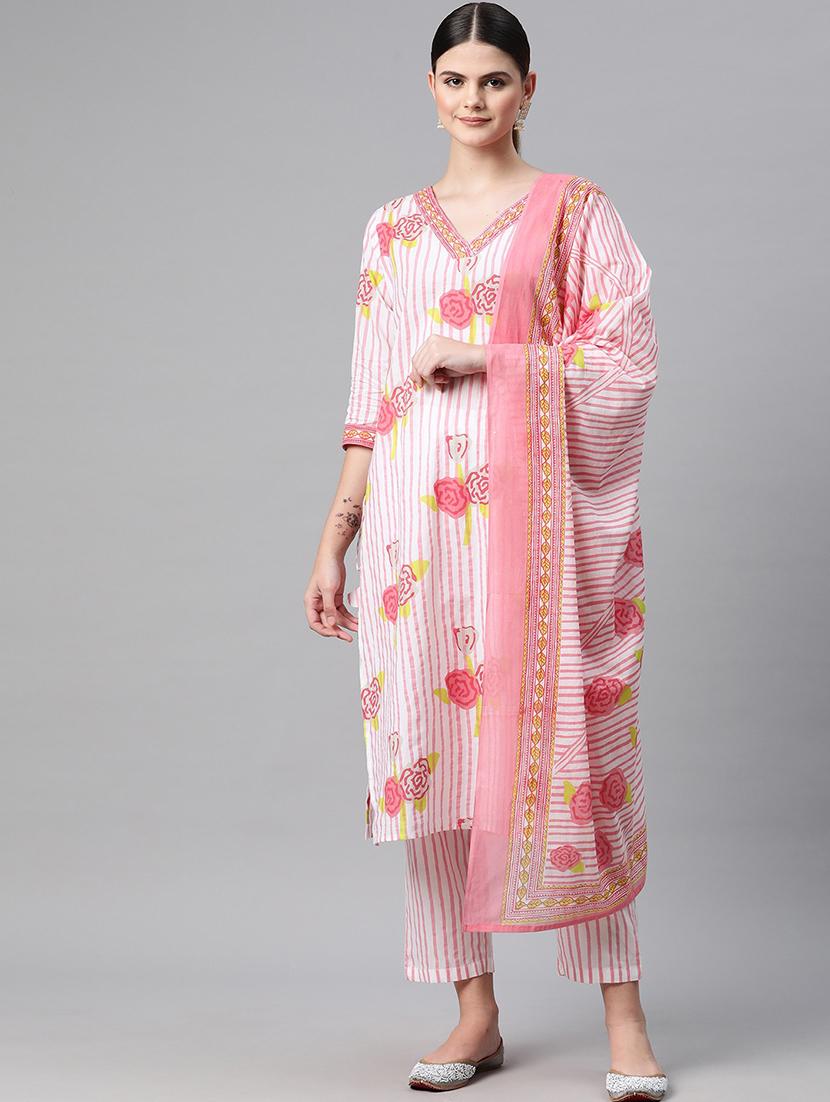 women three quarter sleeve kurta pant with dupatta set - 21082612 -  Standard Image - 1