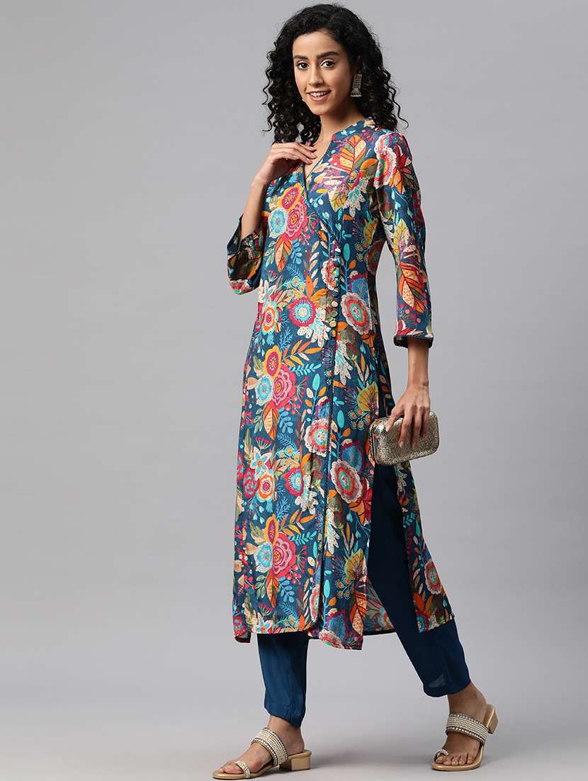 women three quarter sleeve kurta pant set - 21082619 -  Standard Image - 1