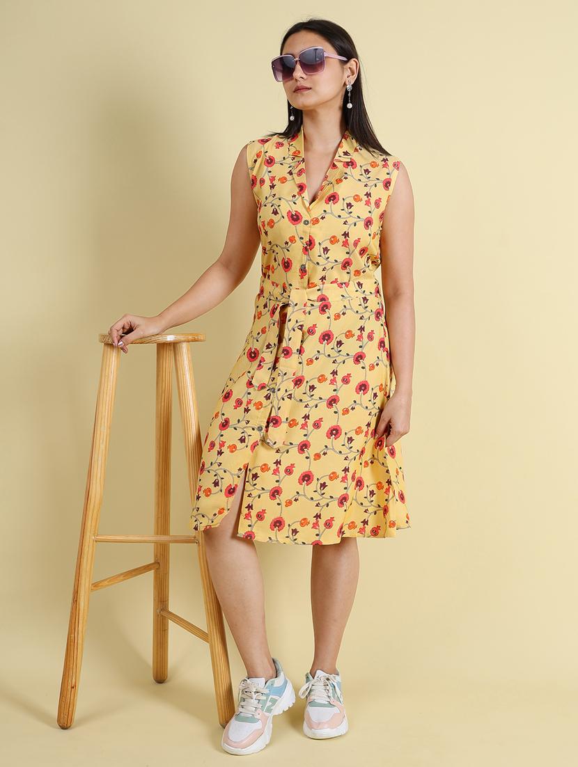 yellow silk blend a-line dress - 21083024 -  Standard Image - 1