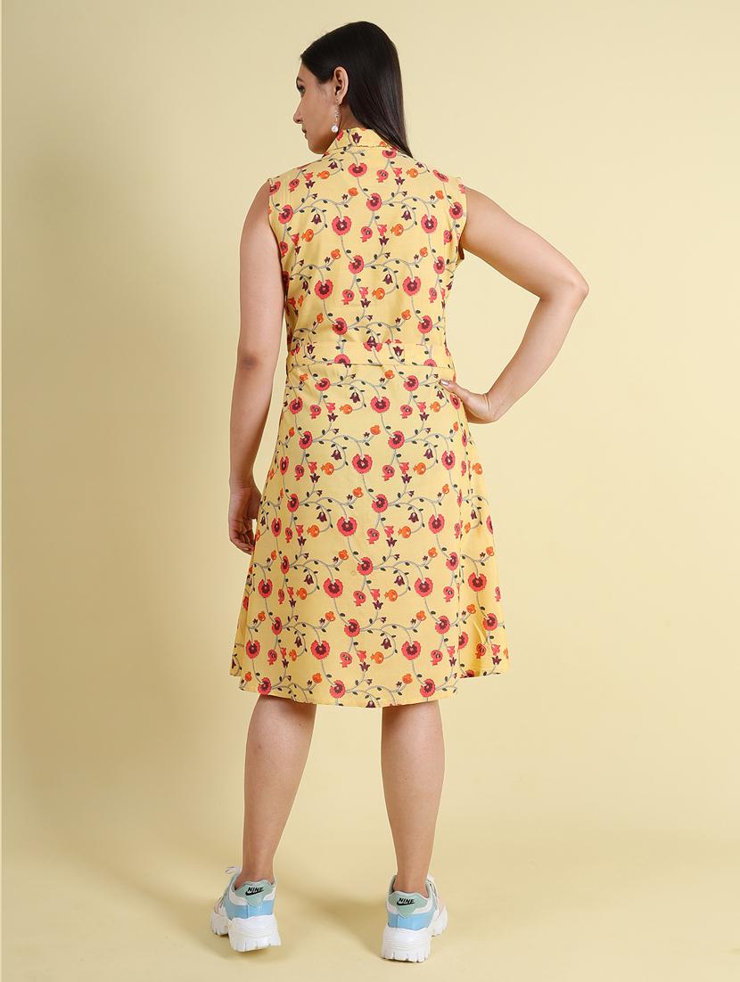 yellow silk blend a-line dress - 21083024 - Standard Image - 4