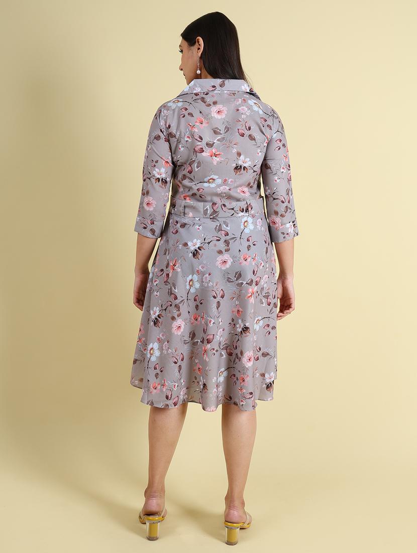 women grey floral fit & flare dress - 21083034 - Standard Image - 4