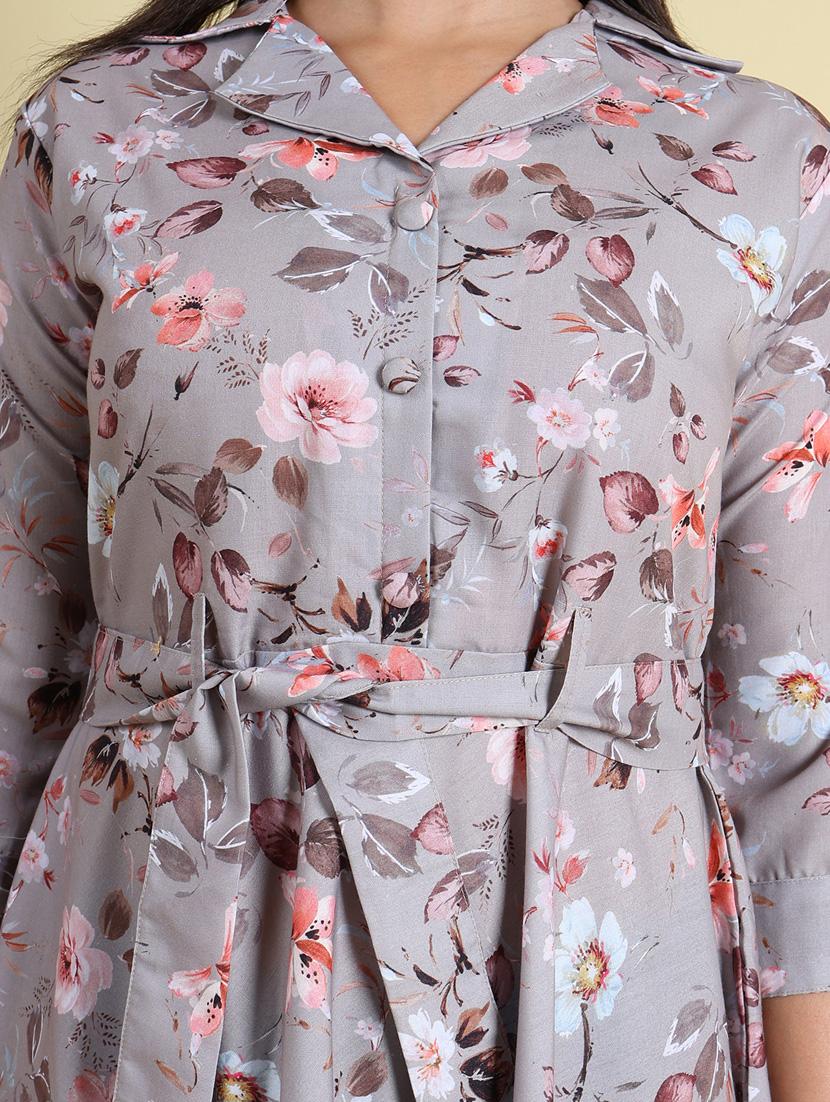 women grey floral fit & flare dress - 21083034 - Standard Image - 6