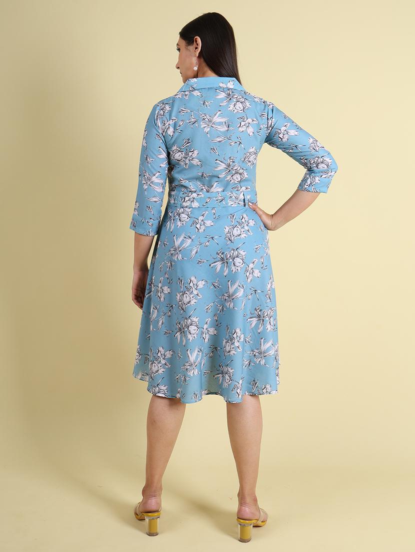 light blue linen fit & flare dress - 21083035 - Standard Image - 4