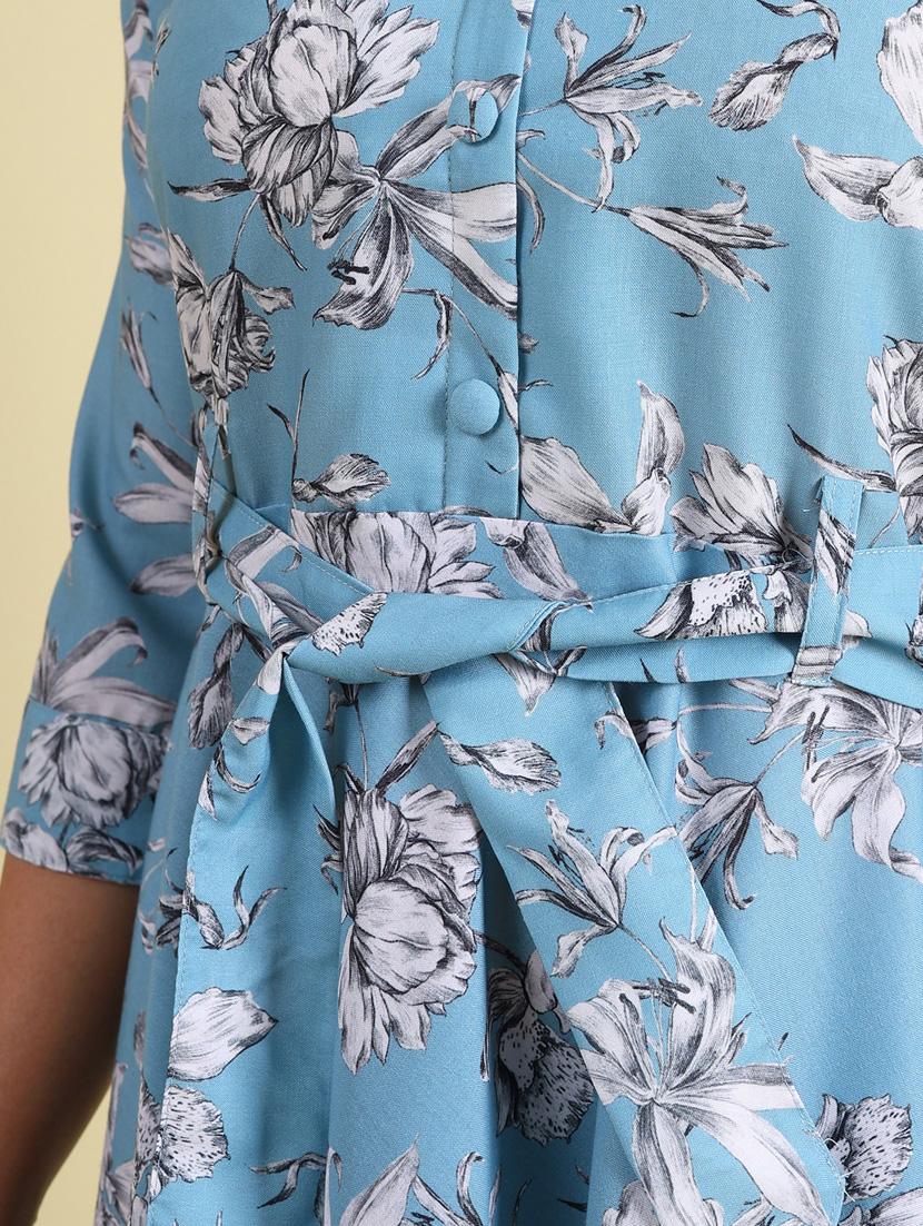 light blue linen fit & flare dress - 21083035 - Standard Image - 6