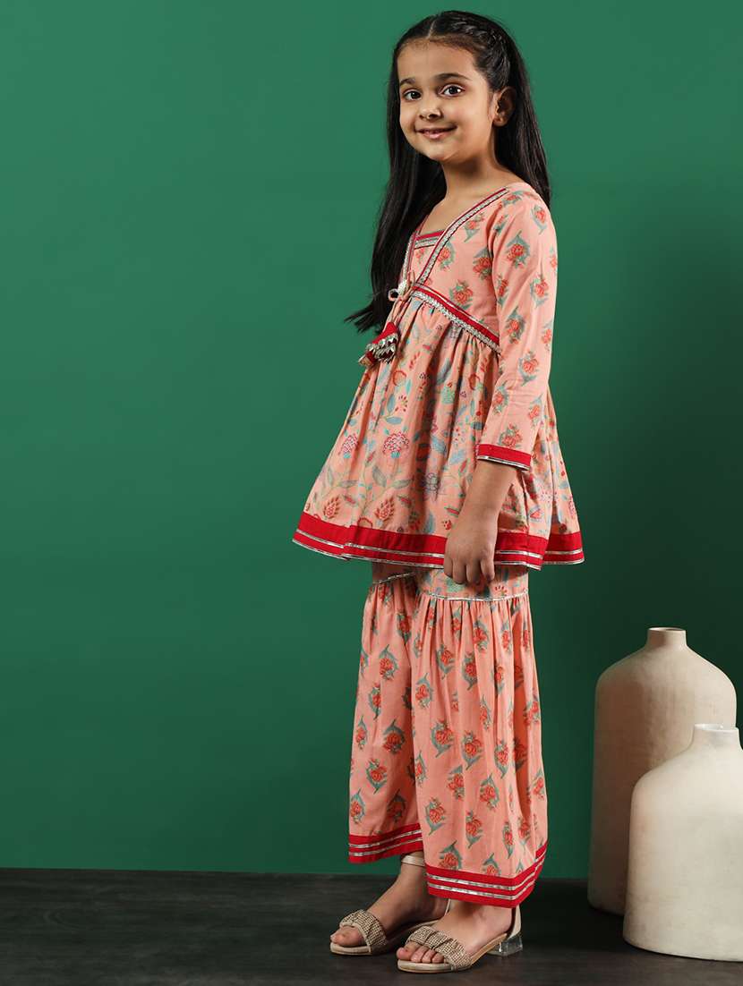 peach cotton kurta sharara set  - 21083058 -  Standard Image - 1