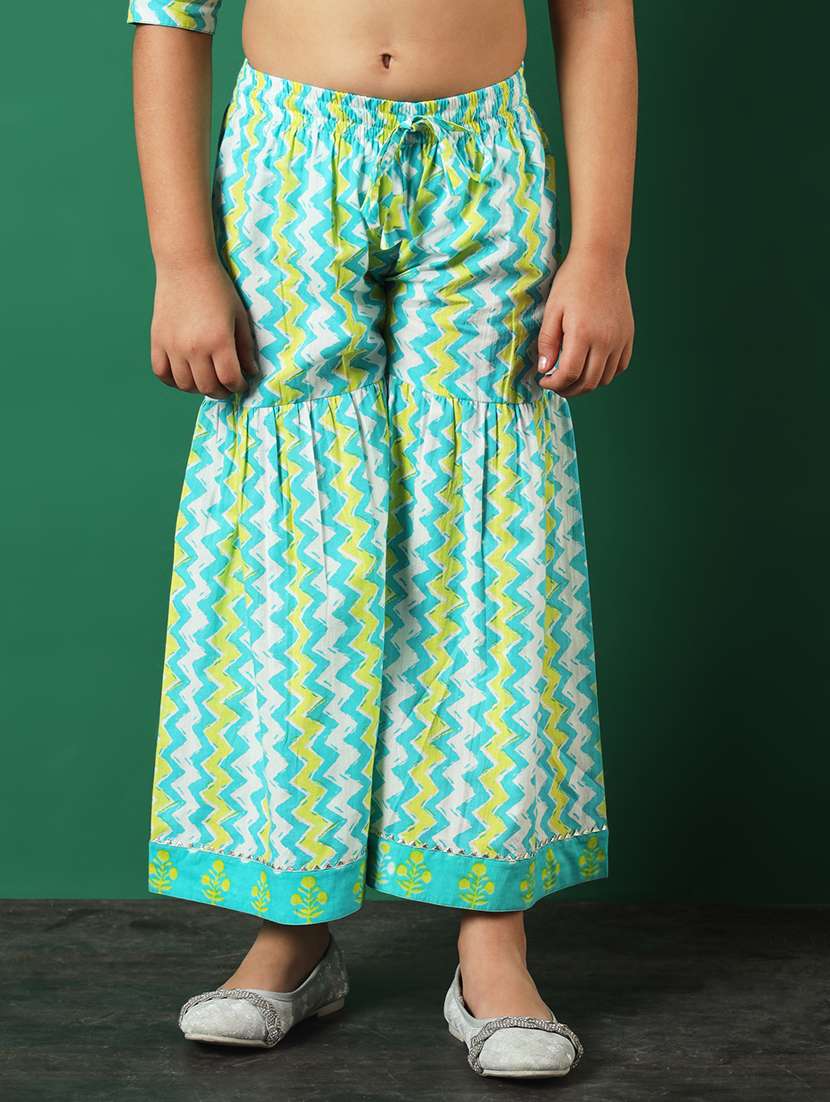 turquoise cotton kurta sharara set - 21083059 -  Standard Image - 4