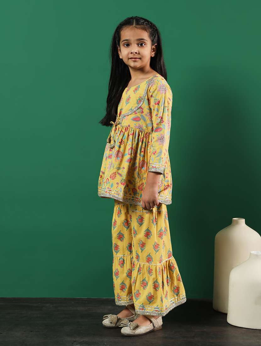 yellow cotton kurta sharara set - 21083061 - Standard Image - 1