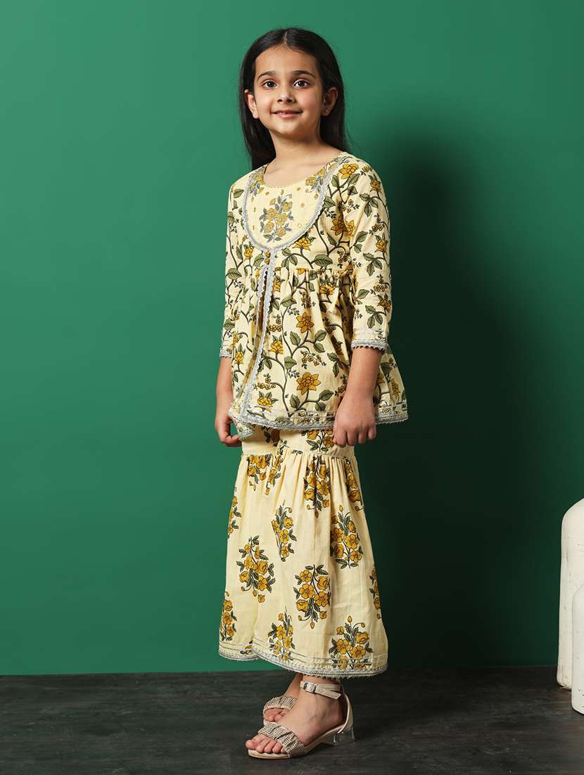 beige cotton kurta sharara set - 21083065 -  Standard Image - 1