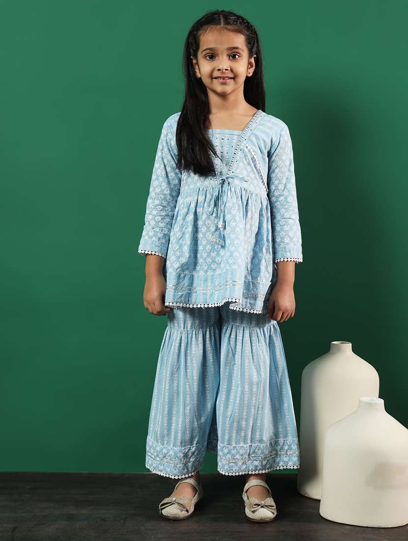 light blue cotton kurta sharara set 