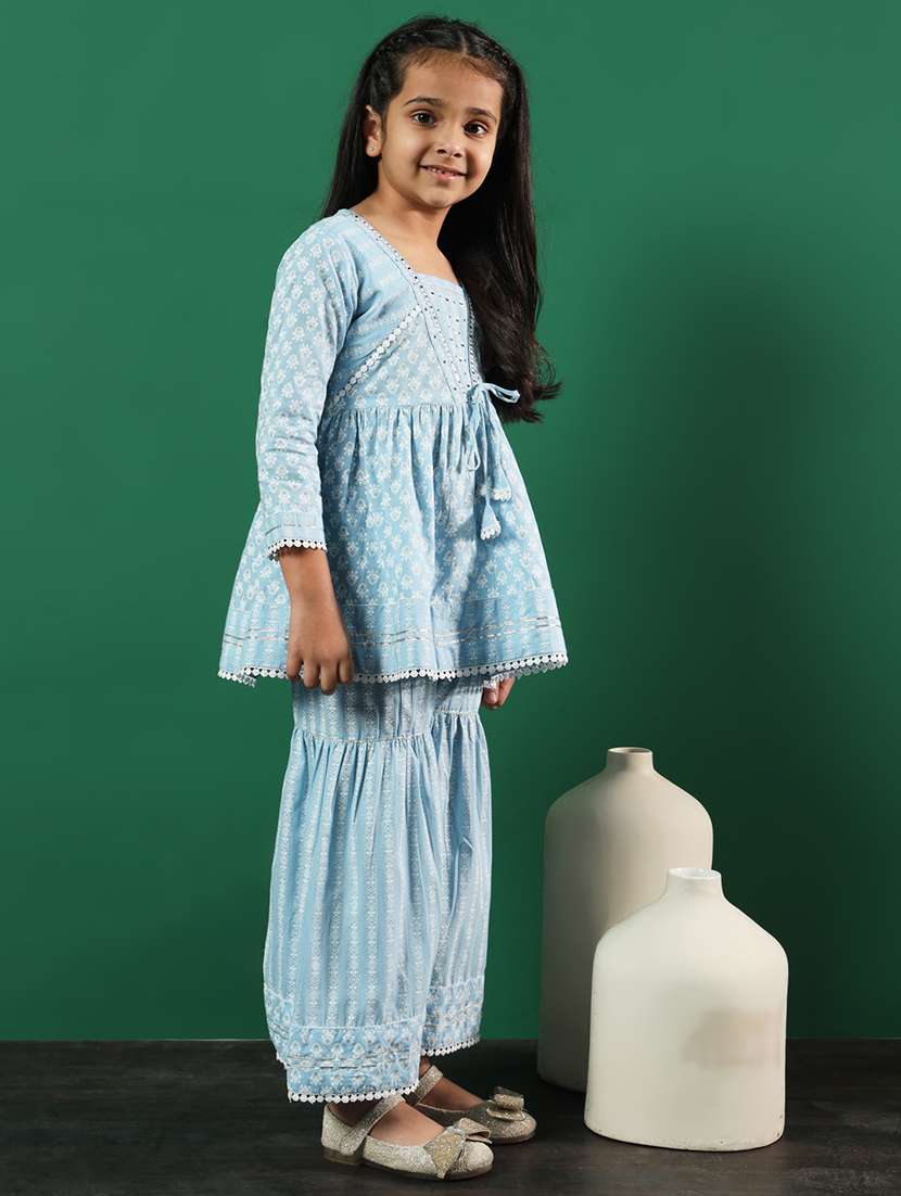 light blue cotton kurta sharara set - 21083068 - Standard Image - 1