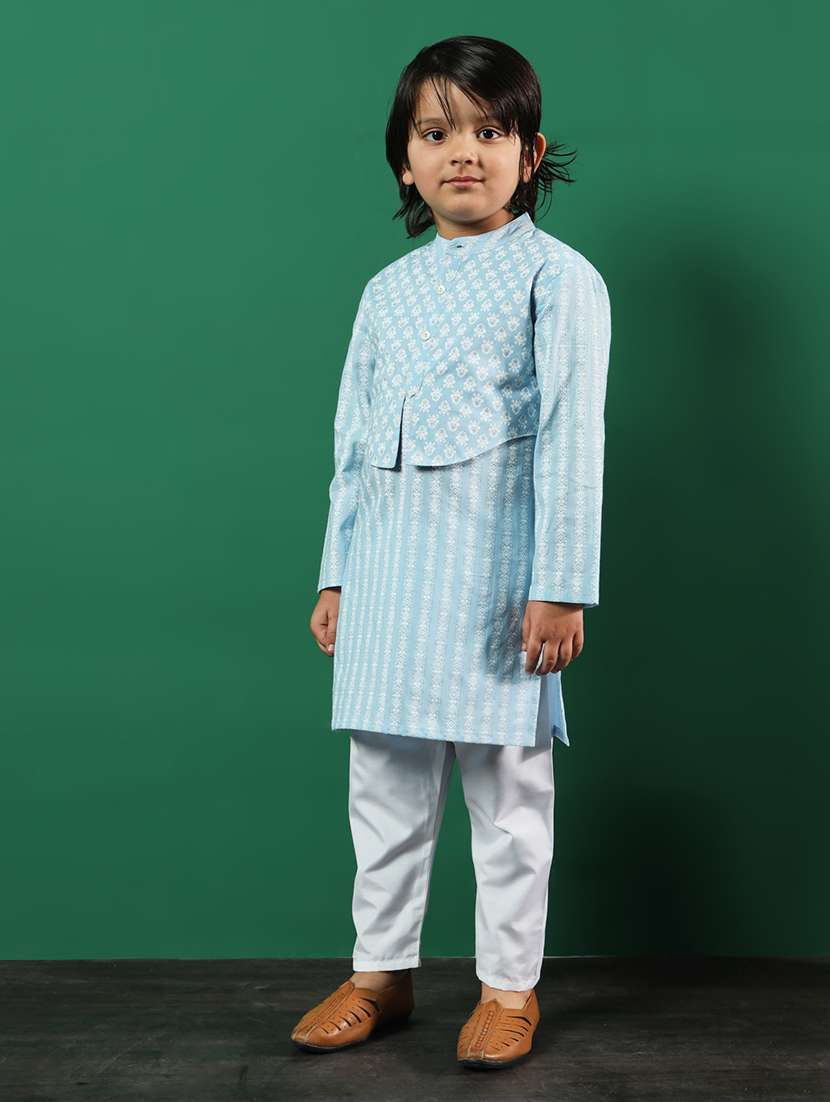 light blue coated kurta set - 21083084 -  Standard Image - 1