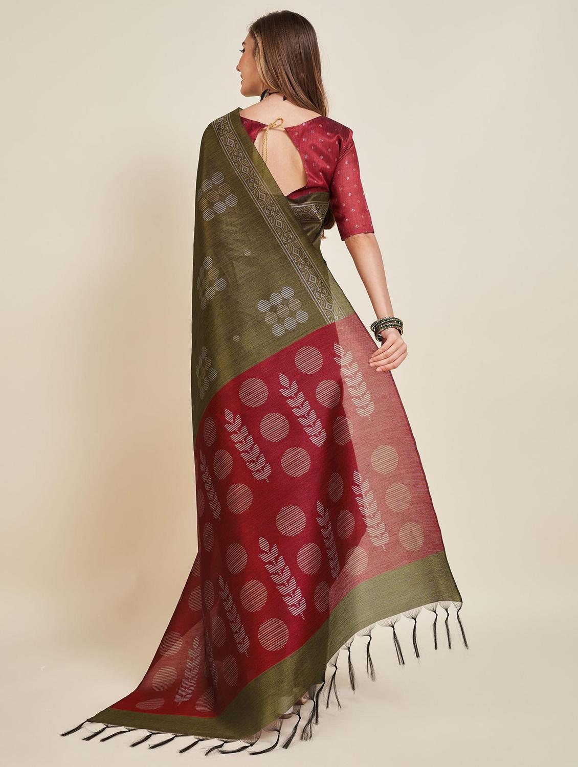 women olive self design maheshwari saree - 21083536 - Standard Image - 1