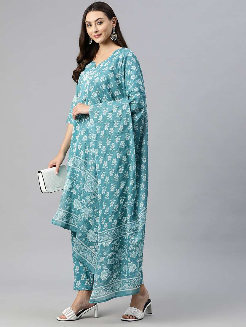 women three quarter sleeve kurta pant with dupatta set - 21087629 -  Standard Image - 1