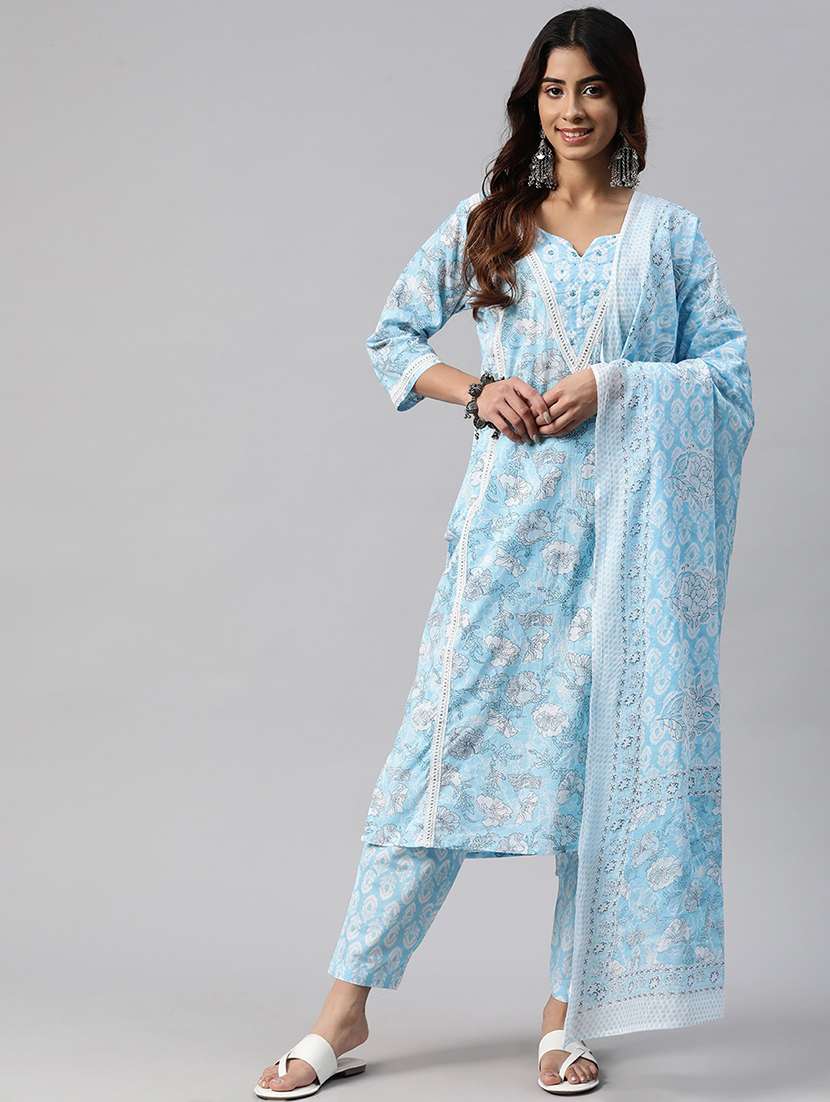 women three quarter sleeve kurta pant with dupatta set - 21087632 -  Standard Image - 1