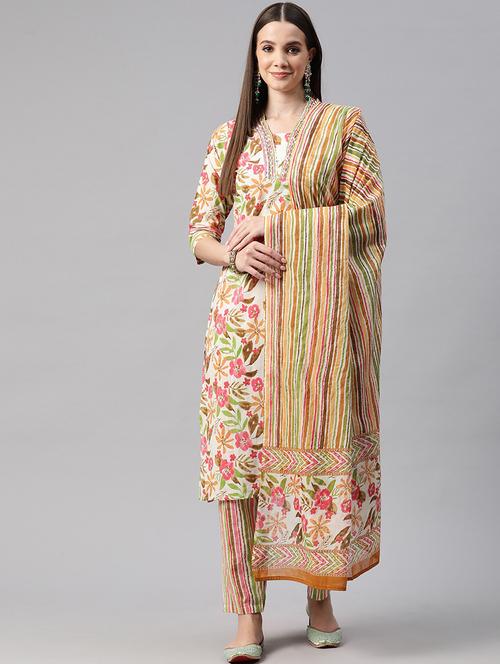 women three quarter sleeve kurta pant with dupatta set - 21087654 - Standard Image - 0