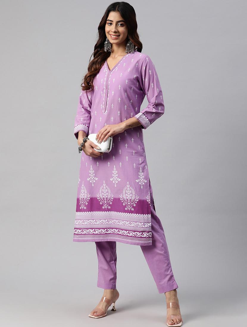 women three quarter sleeve kurta pant set - 21087658 - Standard Image - 1